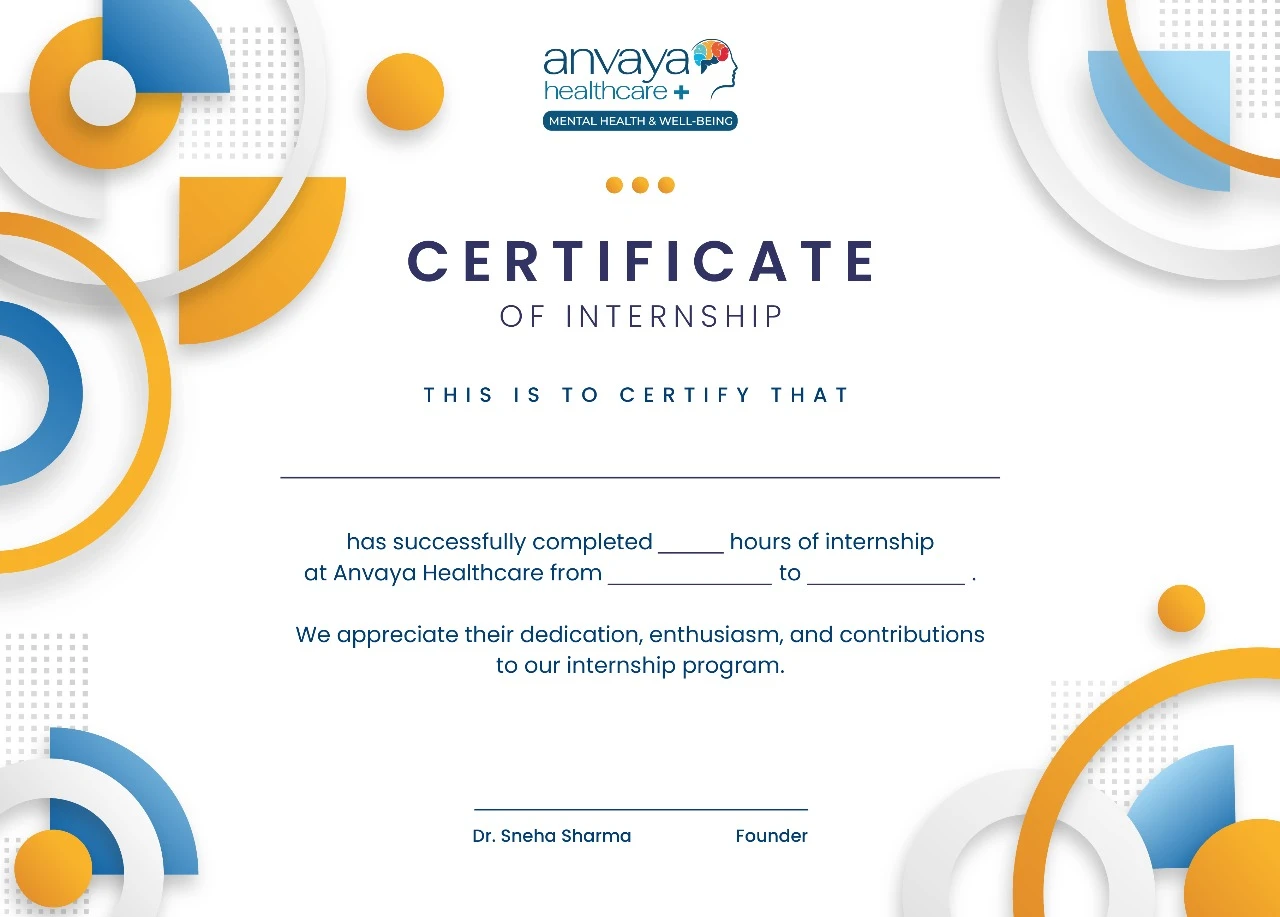 Anvaya Psychology Internship Certificate